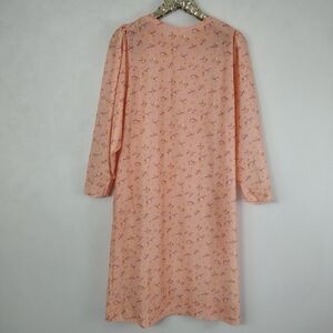 Vintage 70s Women's Floral Light Pink Long Sleeve Midi Plus Size Dress